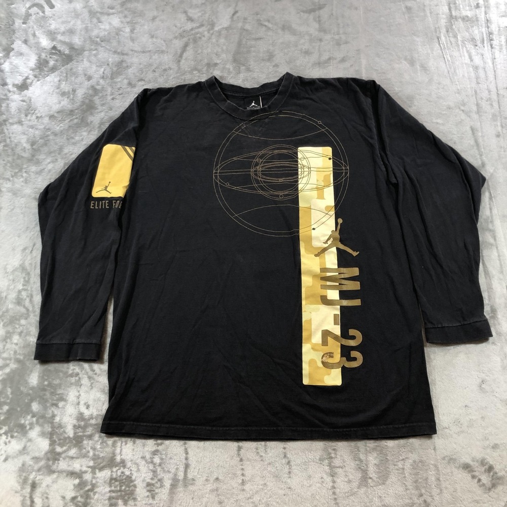 Vintage Jordan Elite Forces MJ 23 Shirt Mens Large Black Long Sleeve Tee 2000s